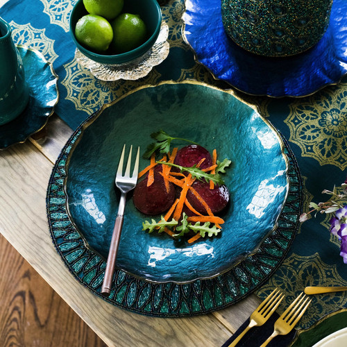 Vietri Baroque Glass Teal Dinnerware Vietri Baroque Glass Teal Dinnerware